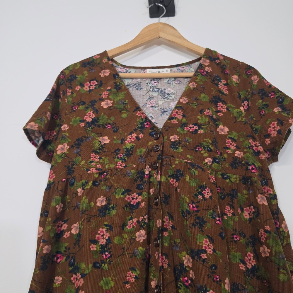Natural Life Avery Corduroy Midi Dress Womens M Brown Floral Pockets fall - Picture 5 of 13
